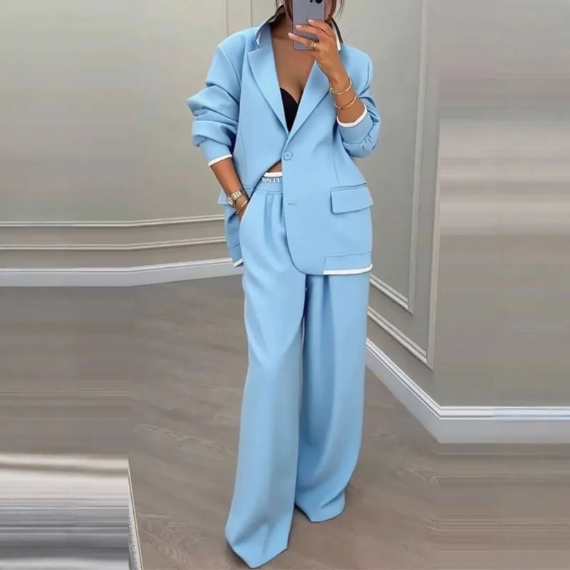 Elegant Two-Piece Blazer and Straight Leg Pants Set