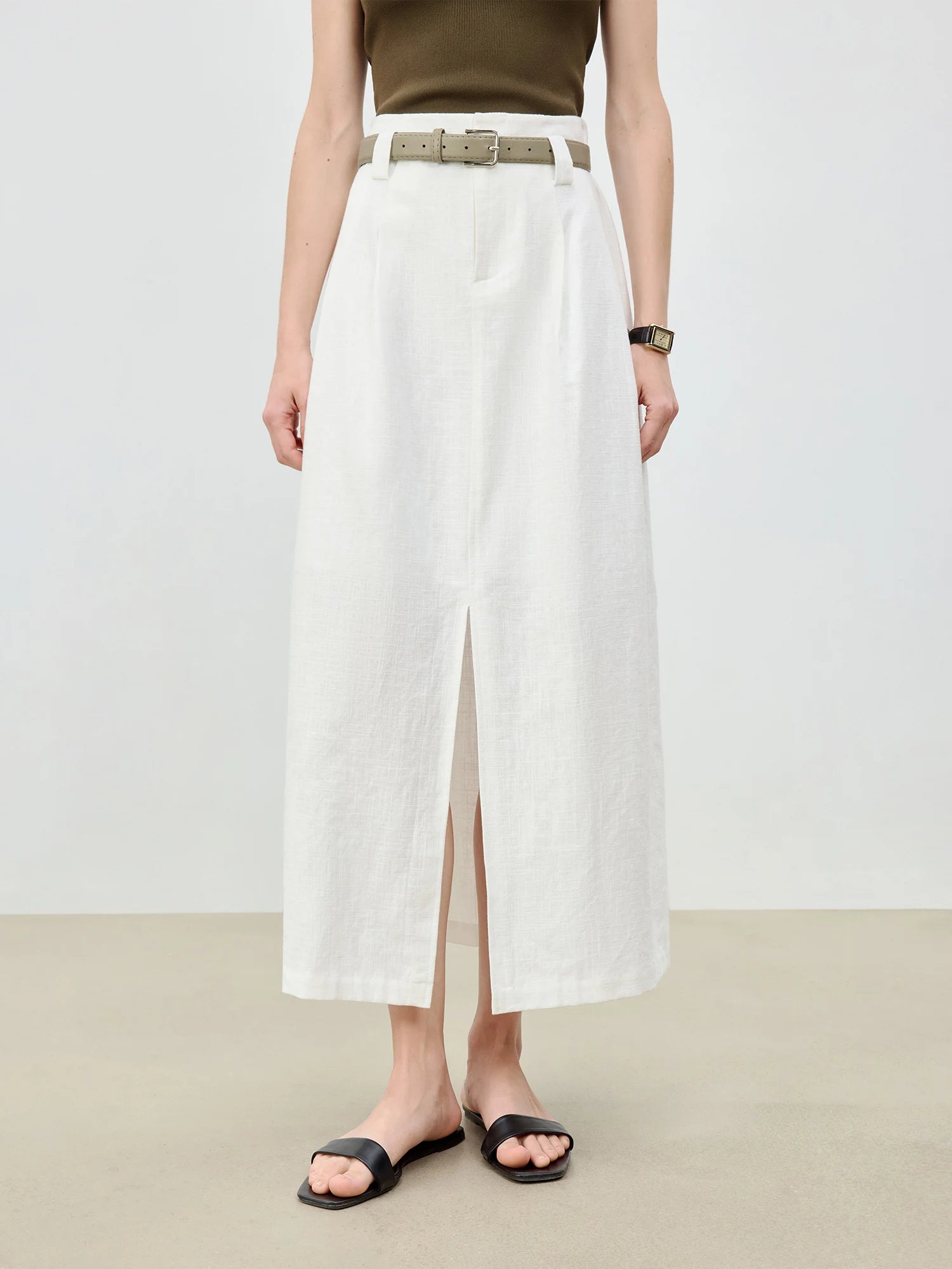 Ramie Cotton A-Line Midi Dress