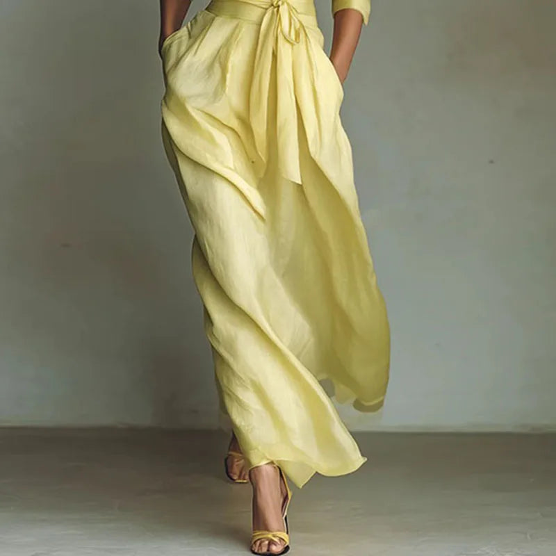 Elegant Turn-Down Collar A-Line Midi Dress