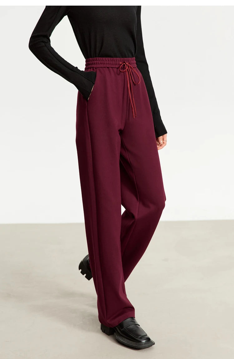 Wide Leg Pleated Drawstring Casual Pants