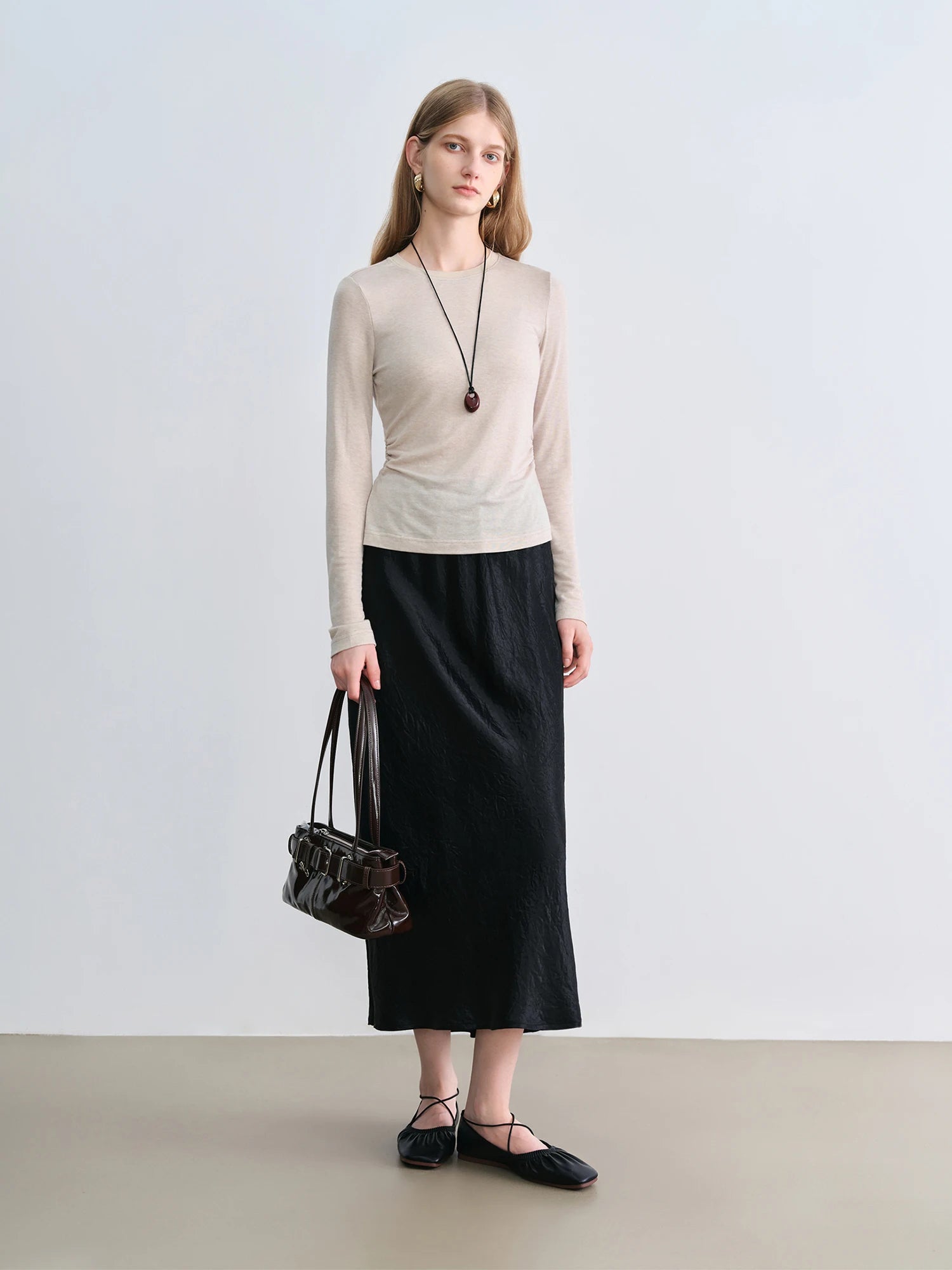 O-Neck Long Sleeve Lyocell Wool Blend Casual Office Top