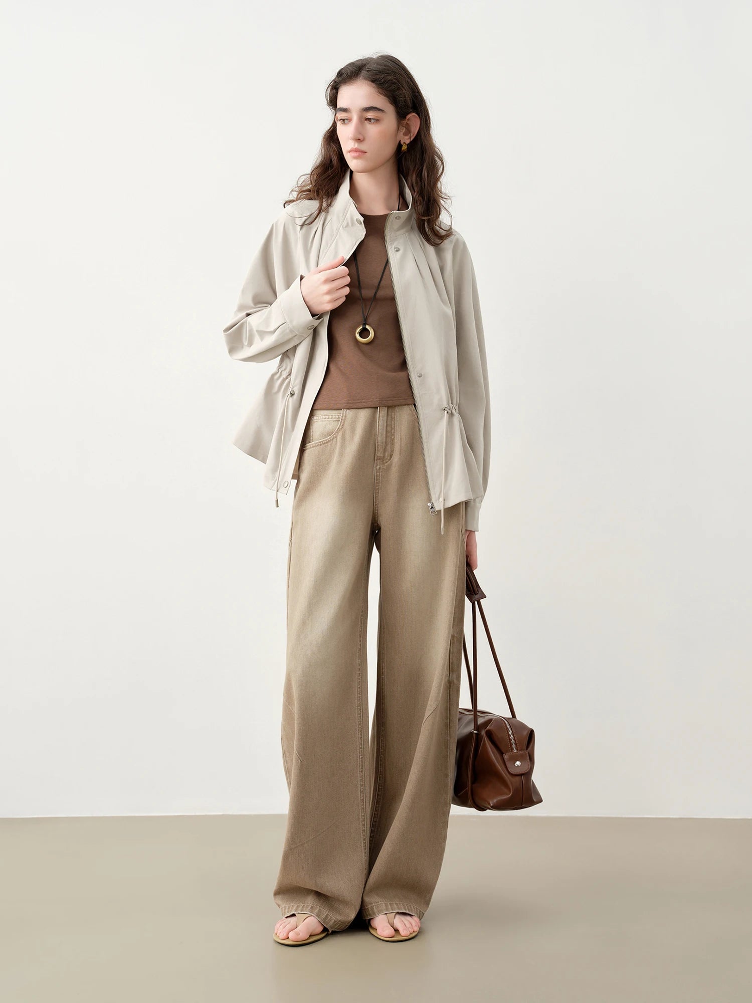 High-Waist Loose Fit Cotton Blend Jeans
