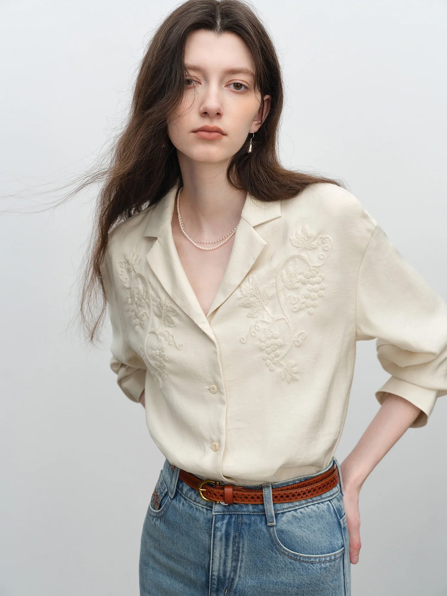 Casual Polo-Neck Single-Breasted Office Shirt