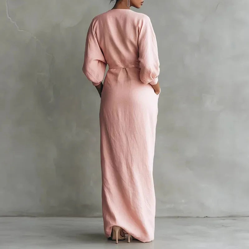 Elegant V-Neck Ankle-Length Straight Maxi Dress