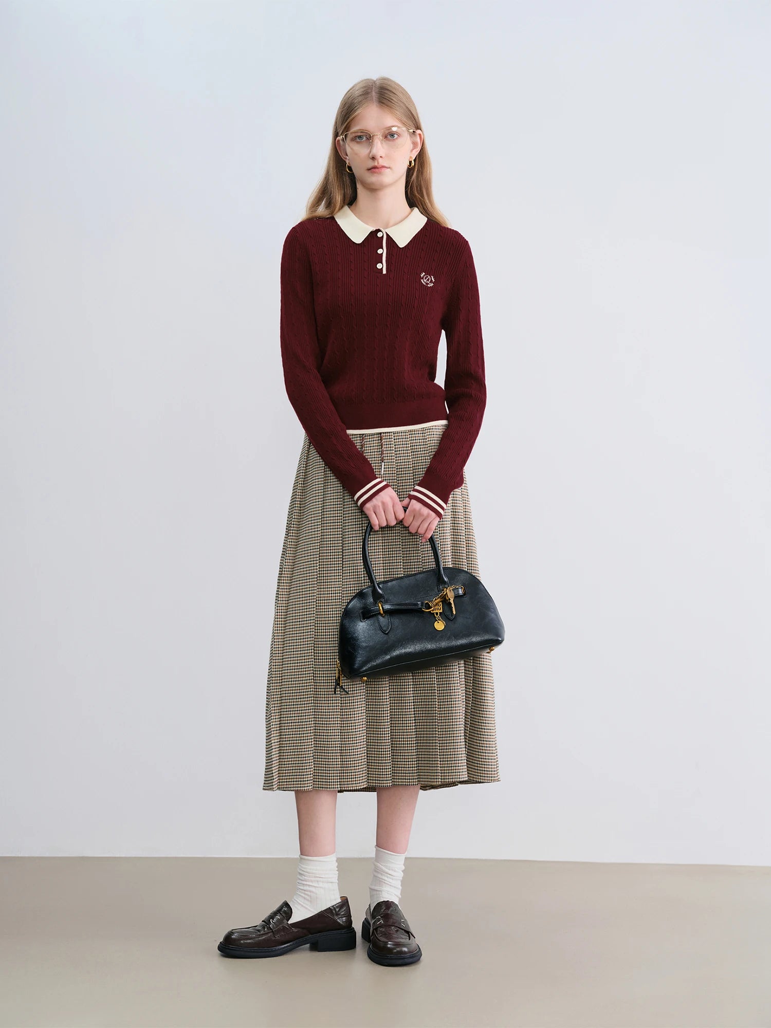 Structured Knit Polo Collar Button Top