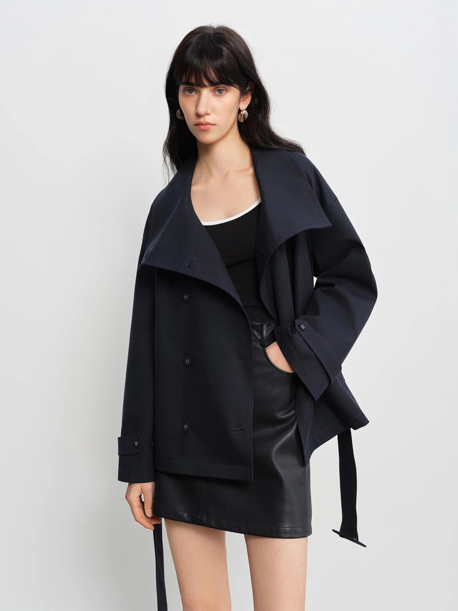 Short Vintage-Inspired Stand Collar Lightweight Trench Jacket