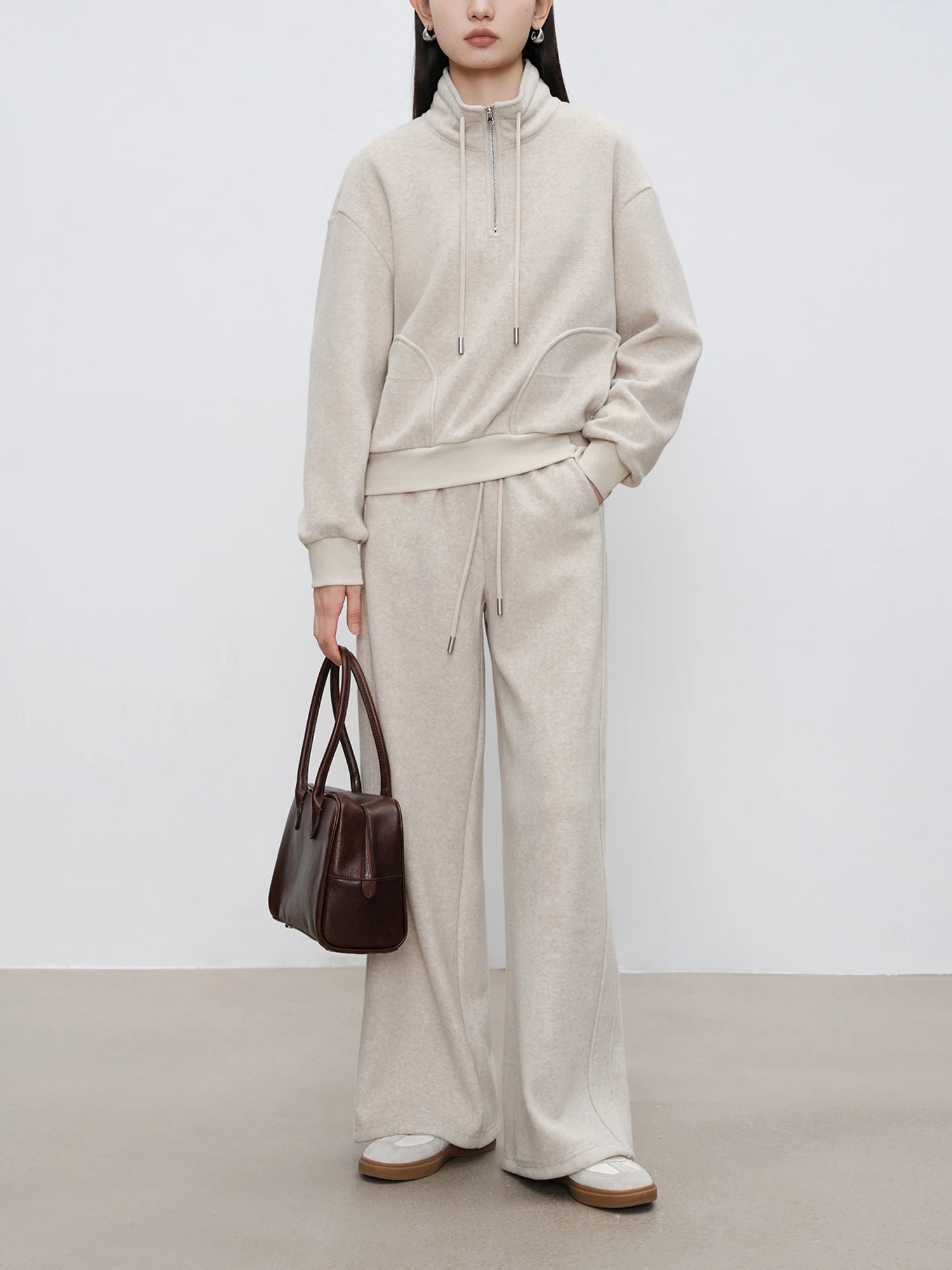 High-Waist Straight Fit Stand Collar Sports-Inspired Set