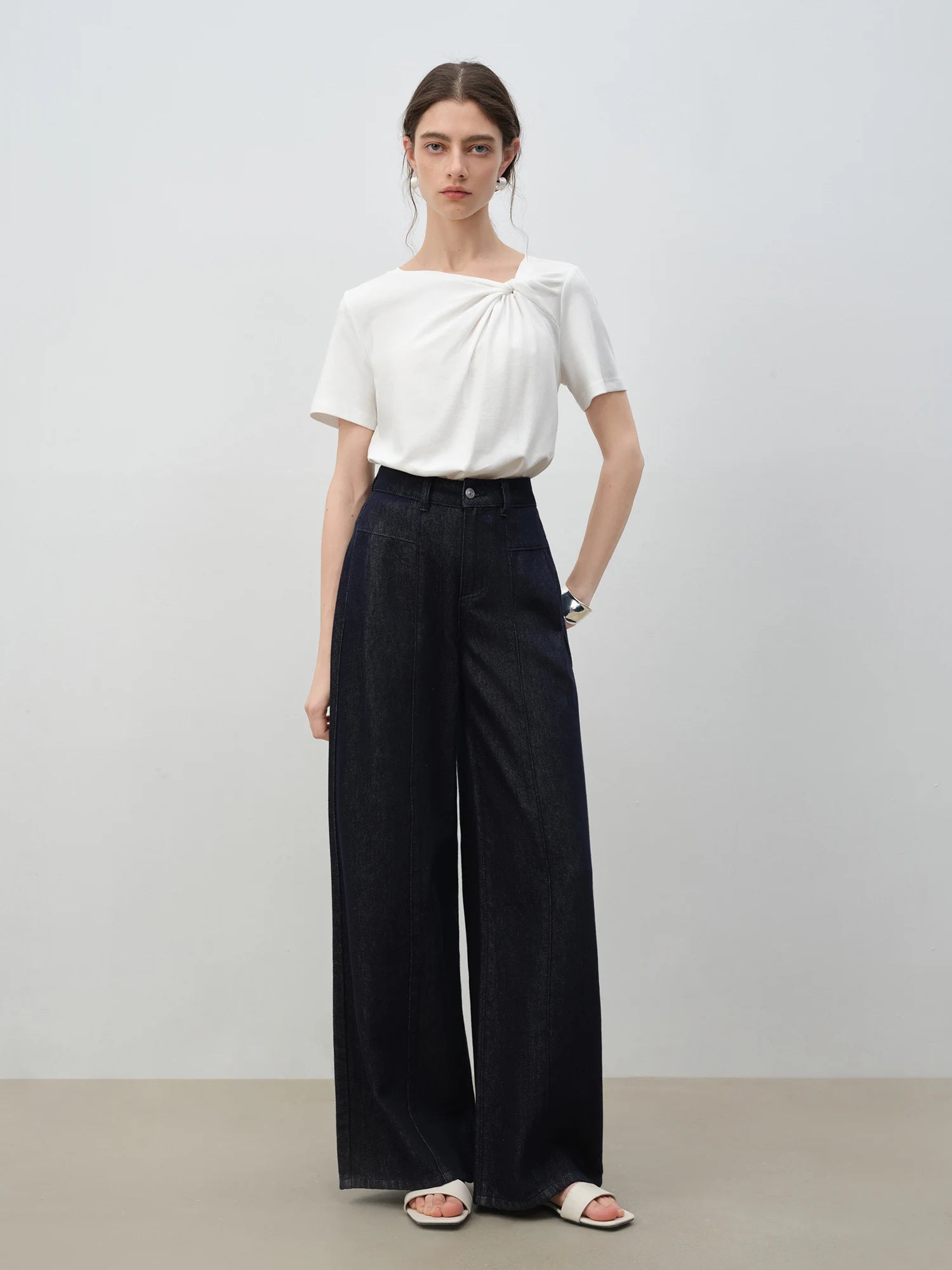 Asymmetric Neck 100% Cotton Casual Summer Tee