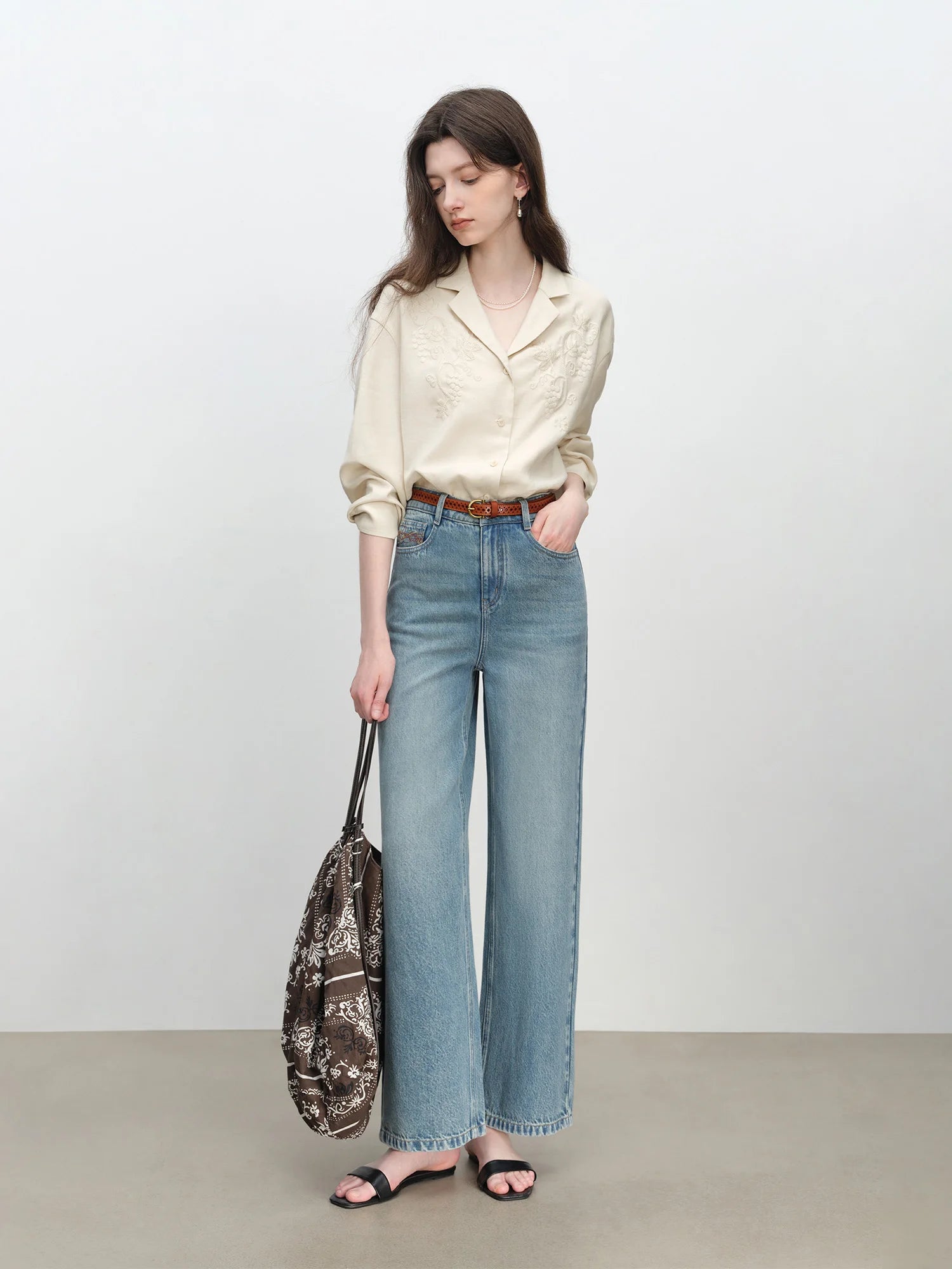 Casual Polo-Neck Single-Breasted Office Shirt