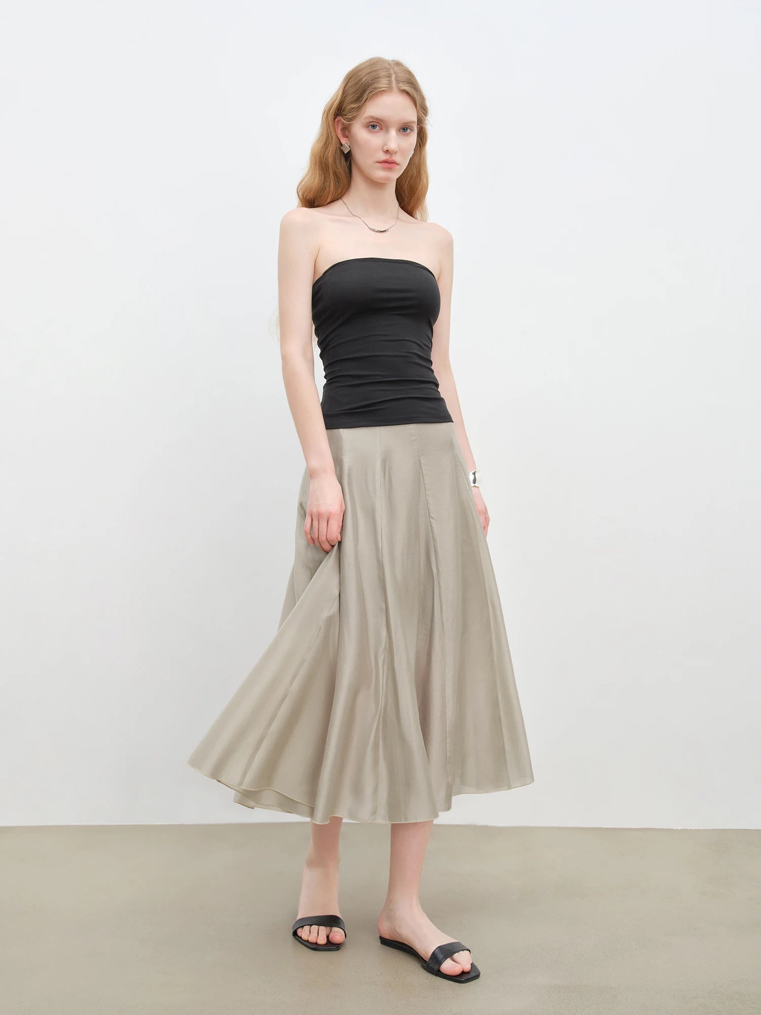 Empire Waist A-Line Mid-Calf Lyocell Blend Dress