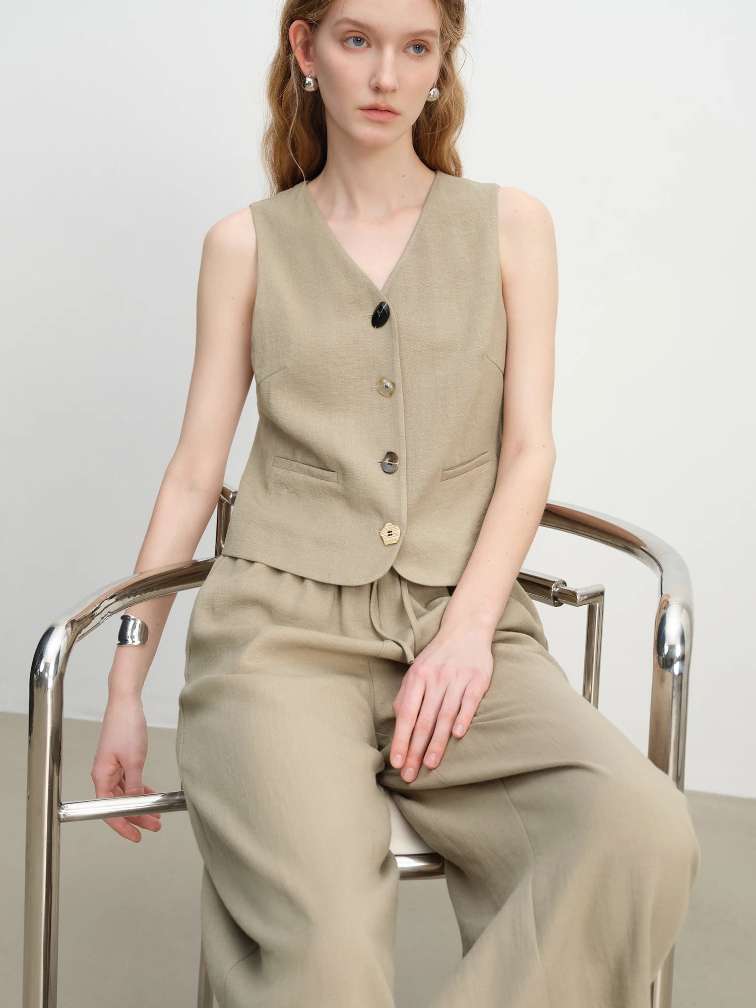 V-Neck Sleeveless Wide-Leg Two-Piece Set