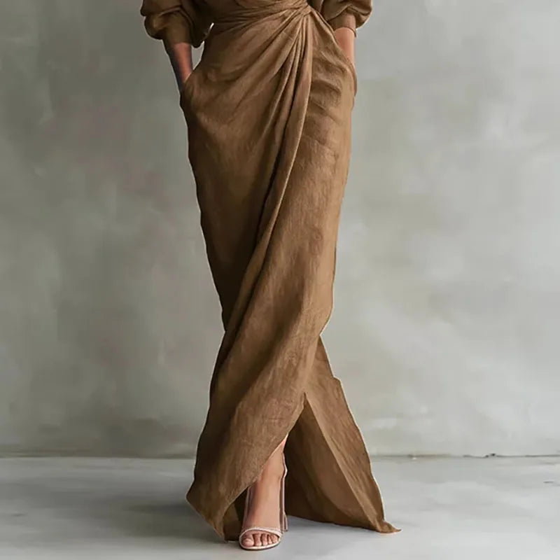 Elegant V-Neck Ankle-Length Straight Maxi Dress