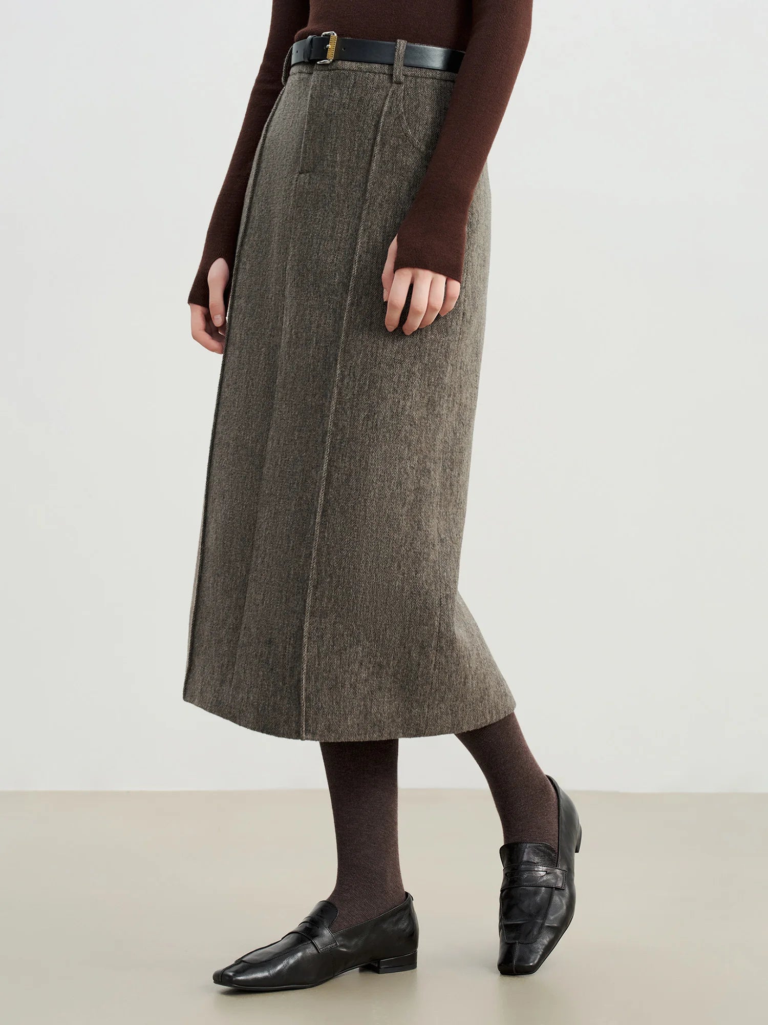 England Style Empire Waist Straight Knee-Length Wool Blend Dress