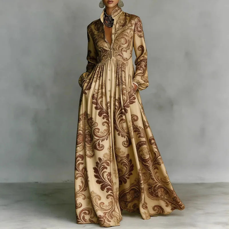 Elegant Printed Ankle-Length A-Line Maxi Dress