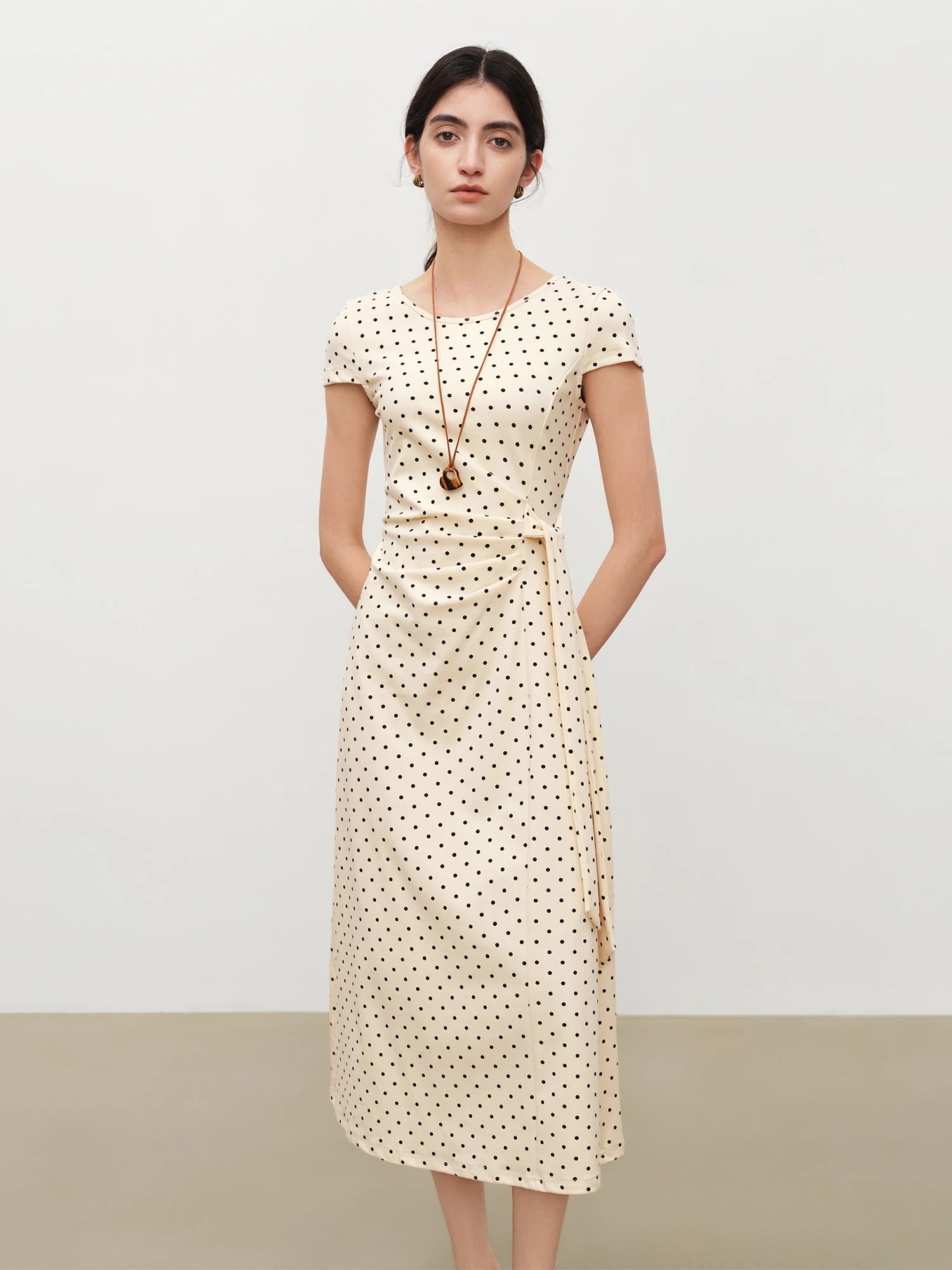 Polka Dot Straight Midi Dress