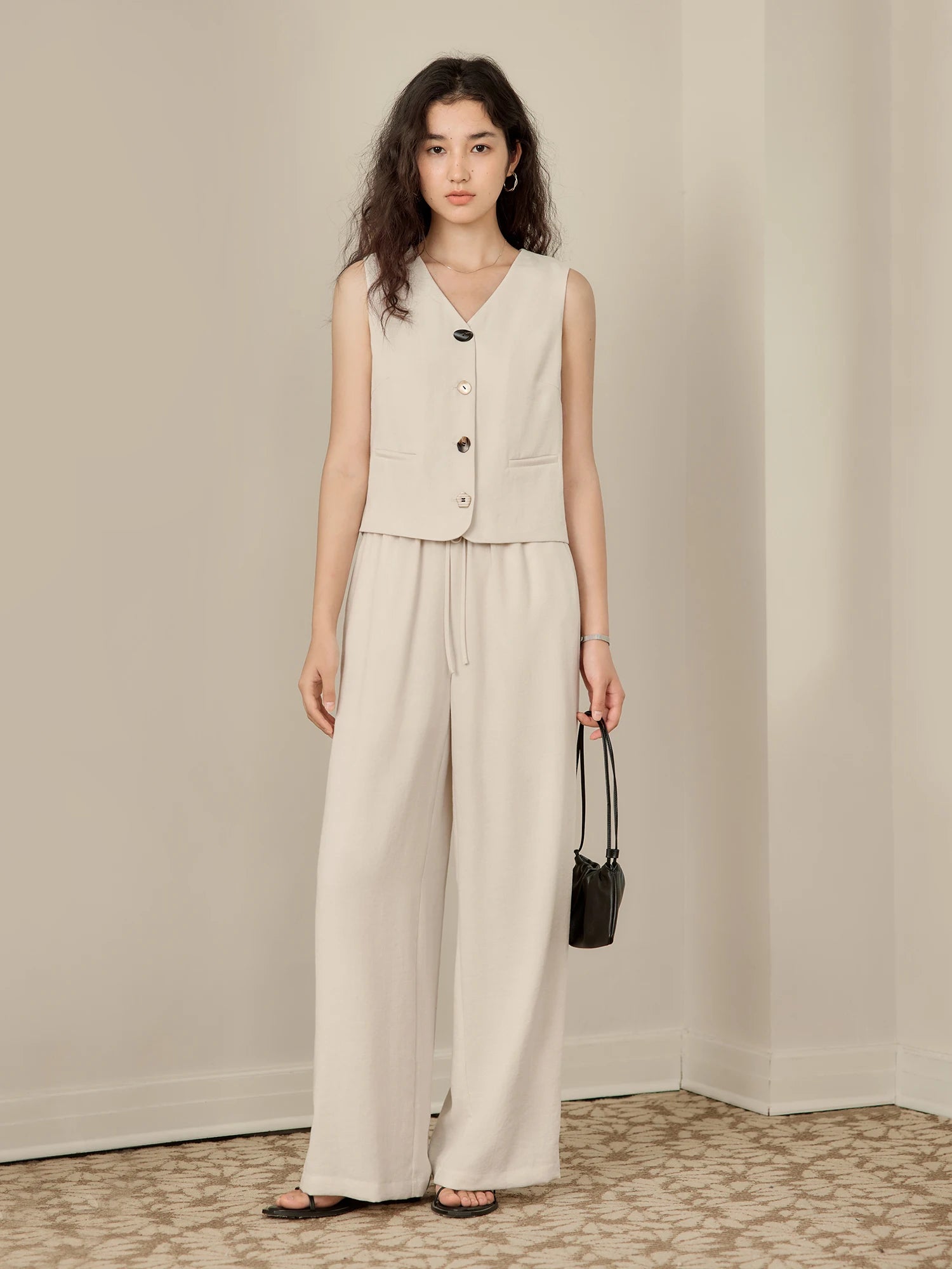 V-Neck Sleeveless Wide-Leg Two-Piece Set