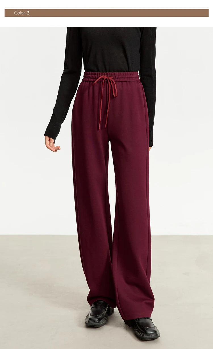 Wide Leg Pleated Drawstring Casual Pants