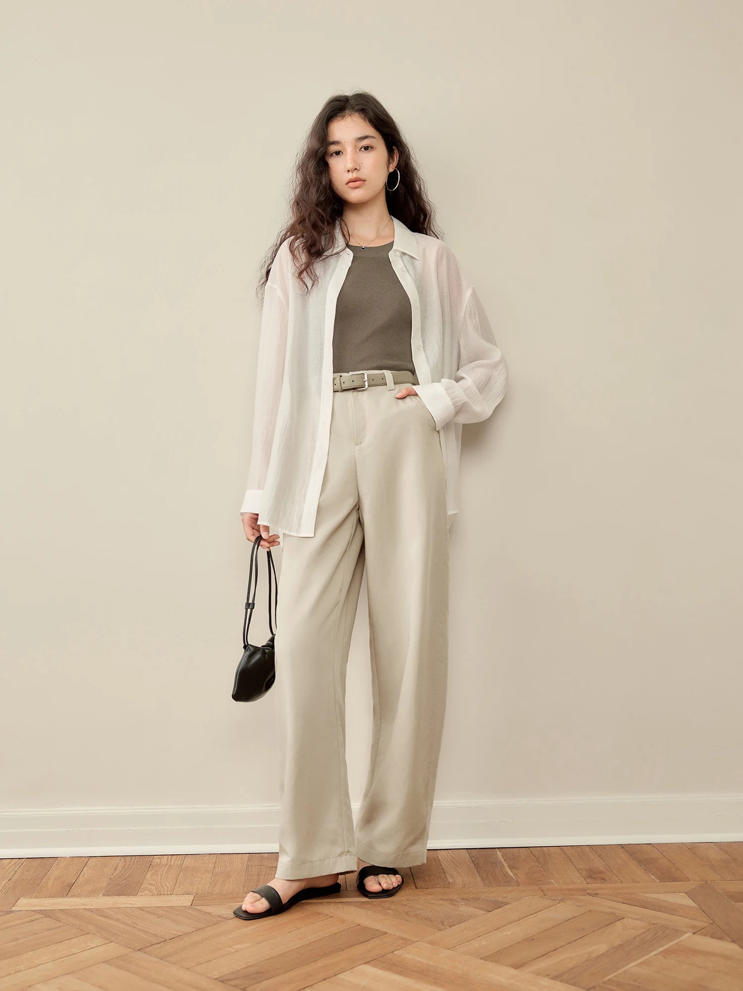 High-Waist Straight Leg Cotton Lyocell Pants