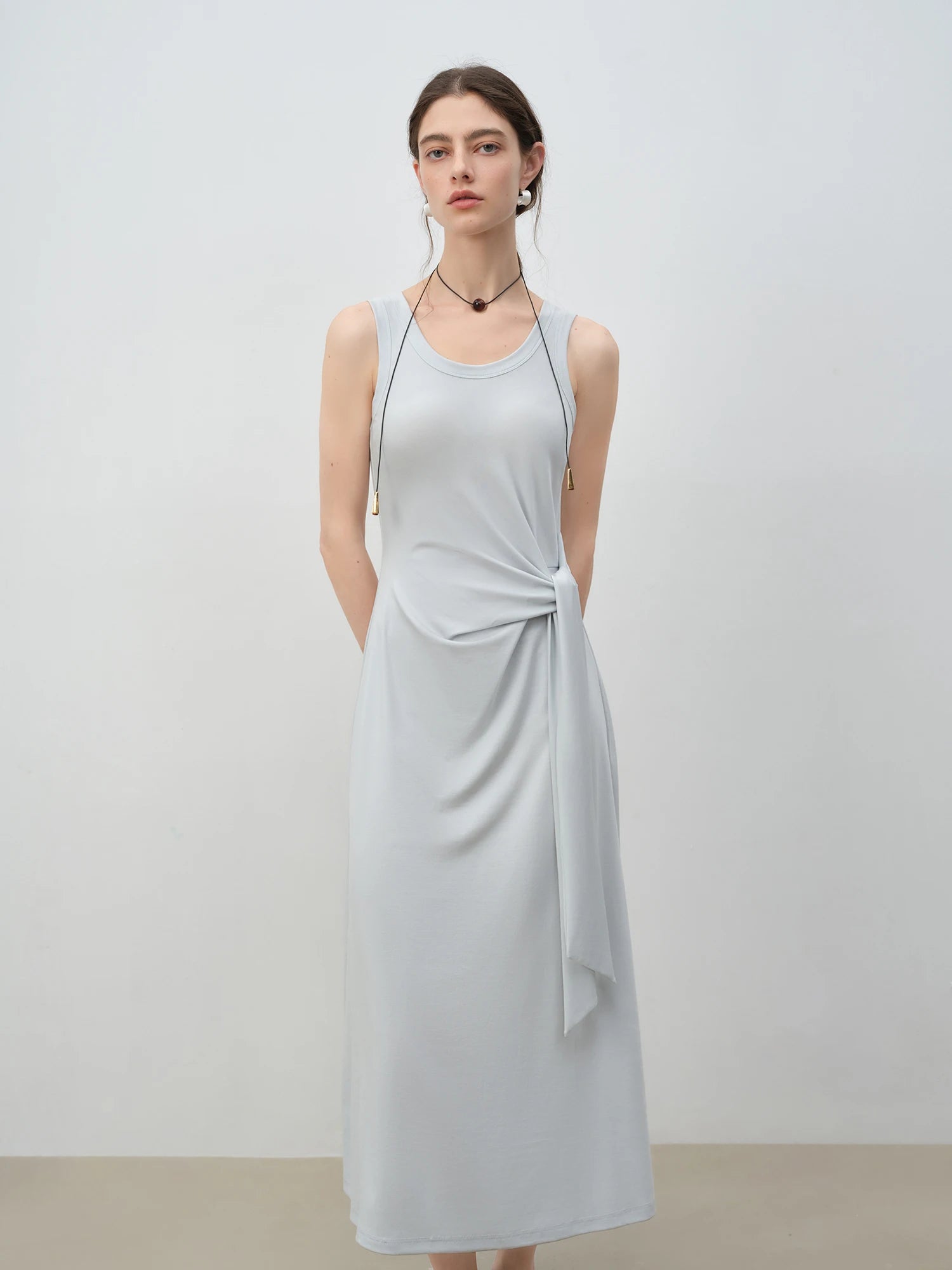 High-Stretch Lyocell Sleeveless A-Line Ankle-Length Dress