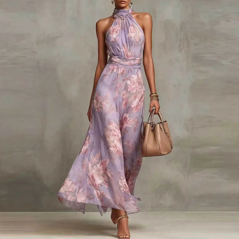 Elegant Floral Halter Maxi Dress for Women
