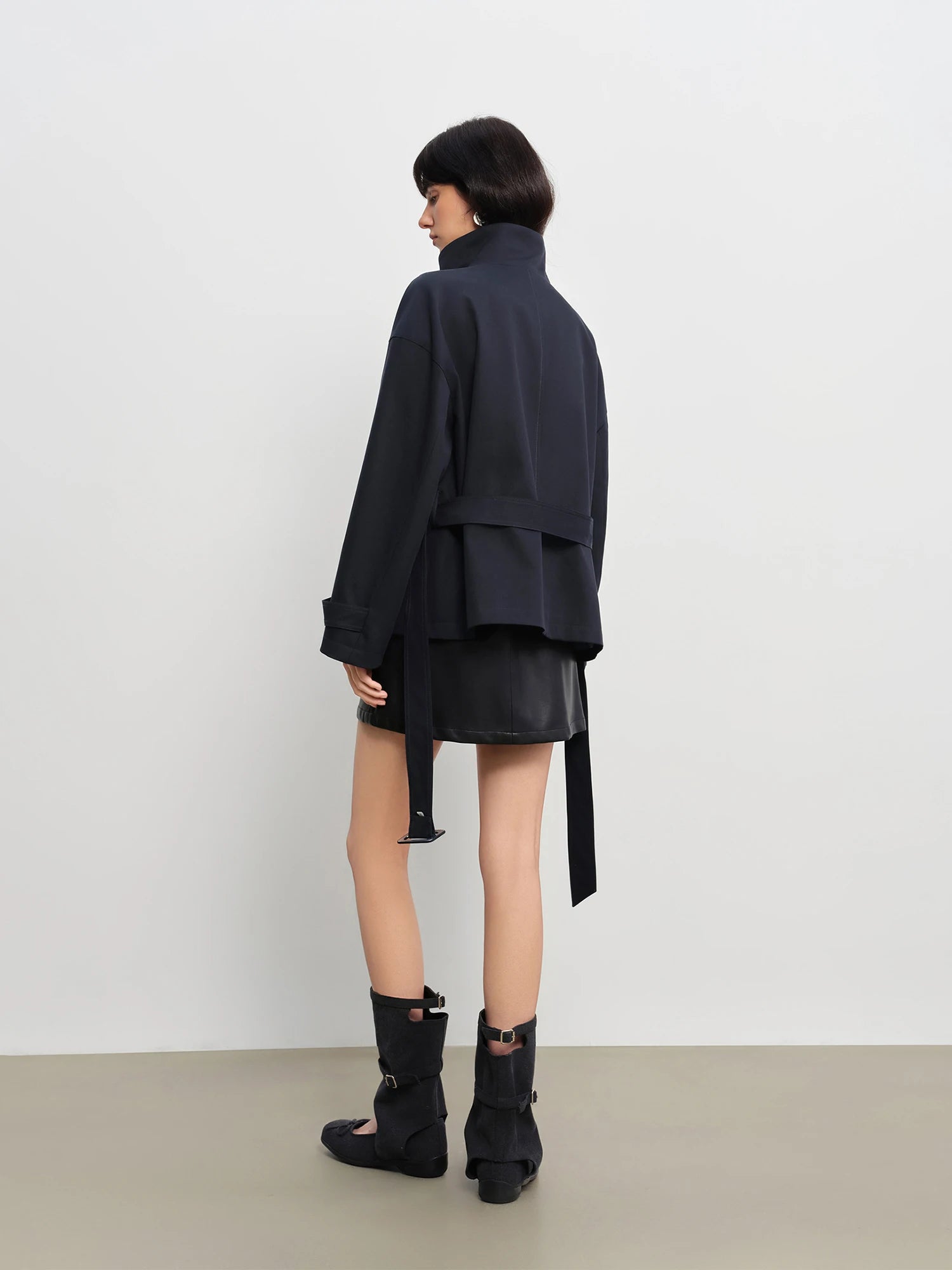 Short Vintage-Inspired Stand Collar Lightweight Trench Jacket
