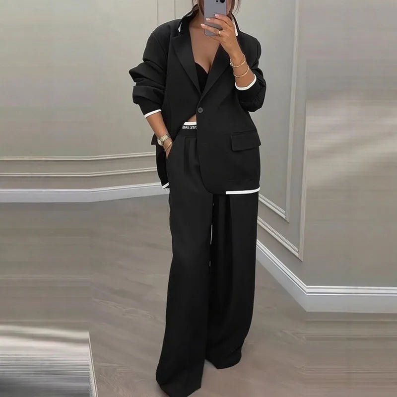 Elegant Two-Piece Blazer and Straight Leg Pants Set