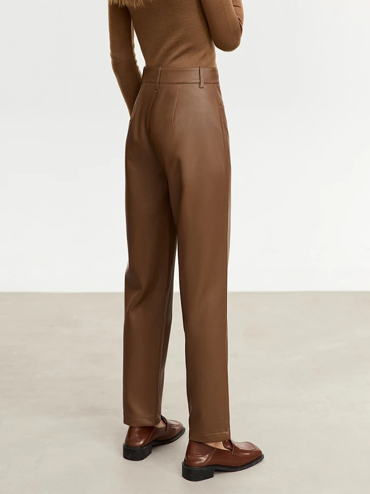 Straight Fit Faux Leather Ankle-Length Pants
