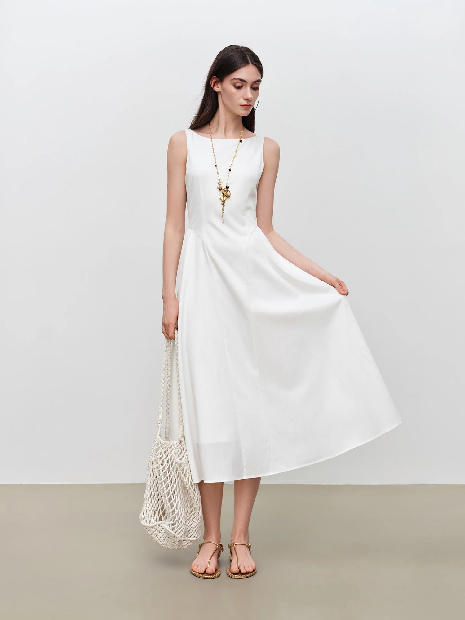 Classic A-Line Ankle-Length Sleeveless Dress