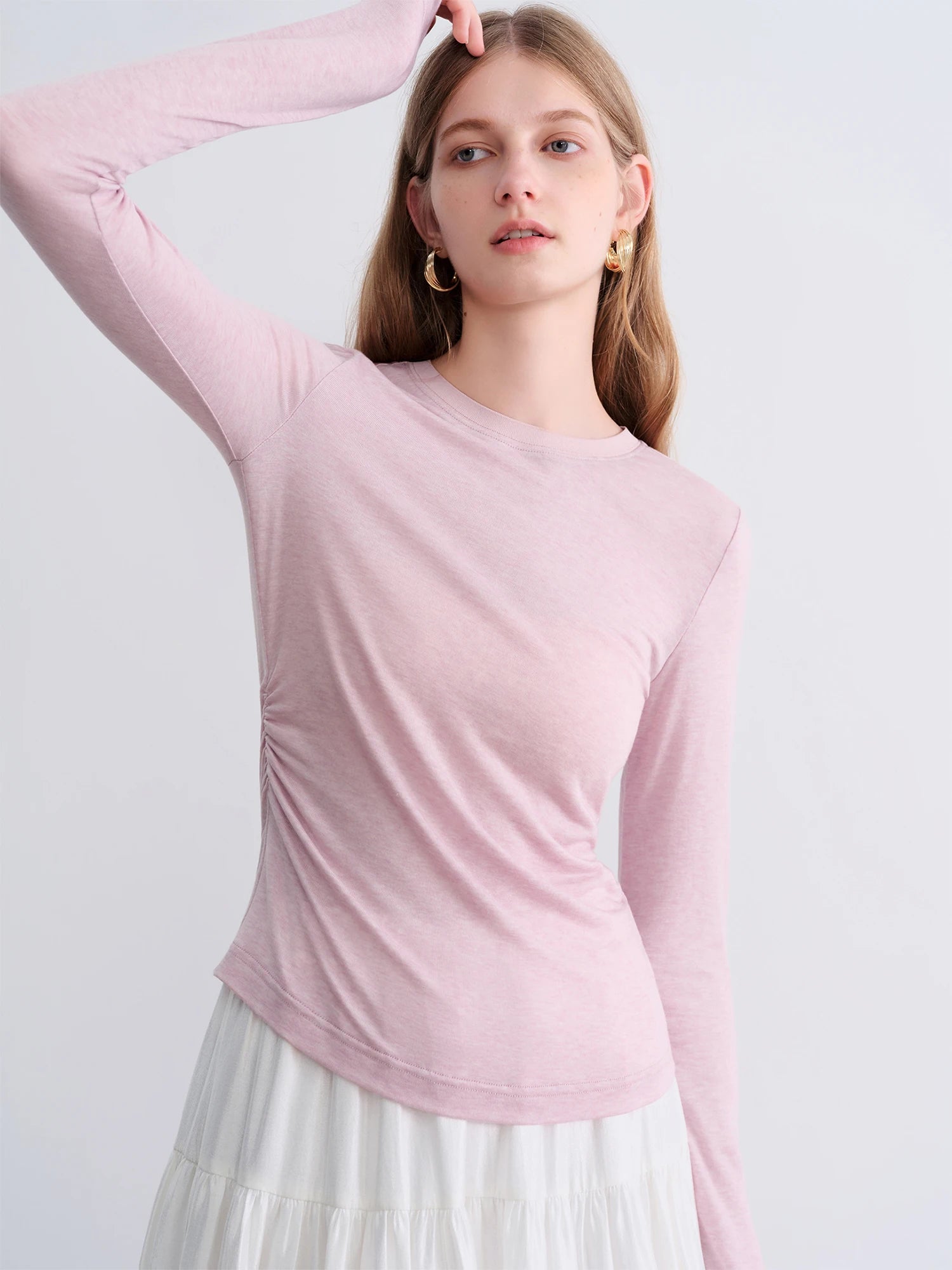 O-Neck Long Sleeve Lyocell Wool Blend Casual Office Top