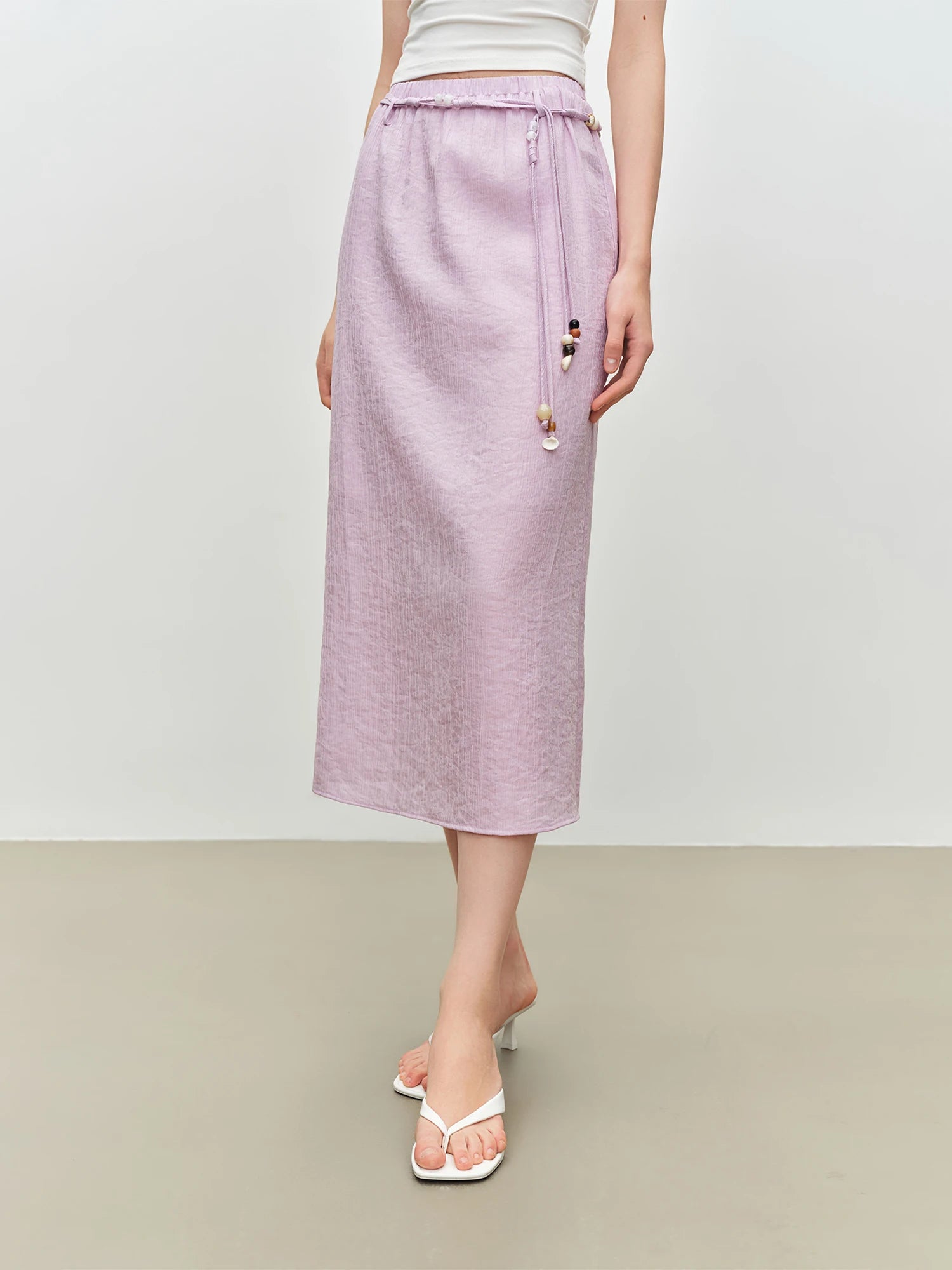 O-Neck Sleeveless Straight Office Two-Piece Set with Sash Detail