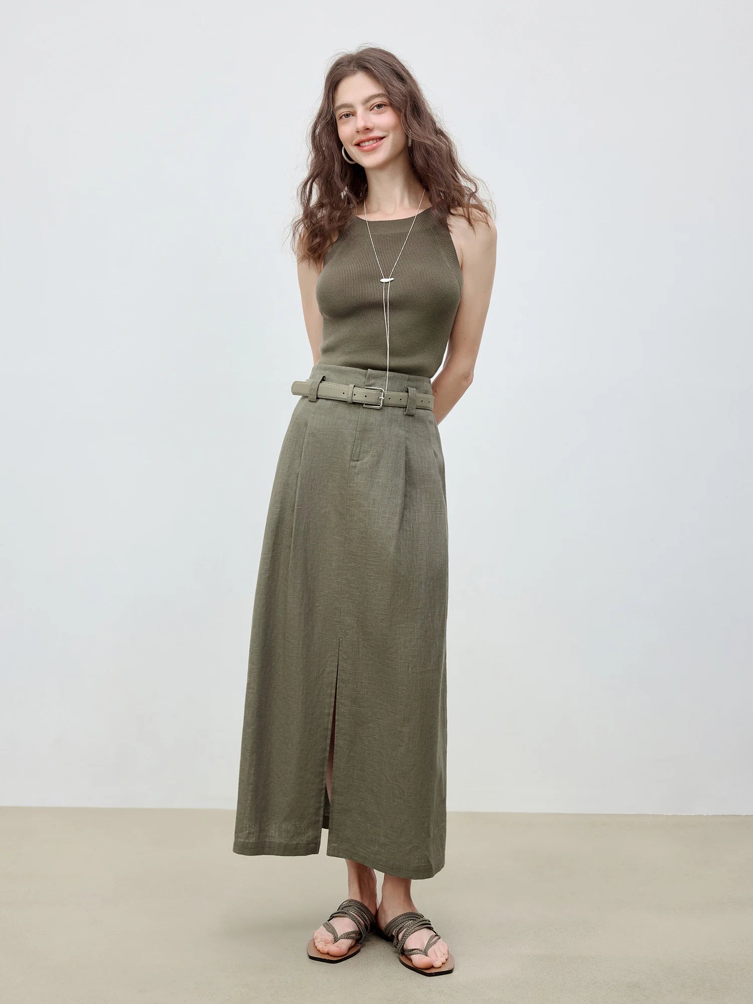 Ramie Cotton A-Line Midi Dress