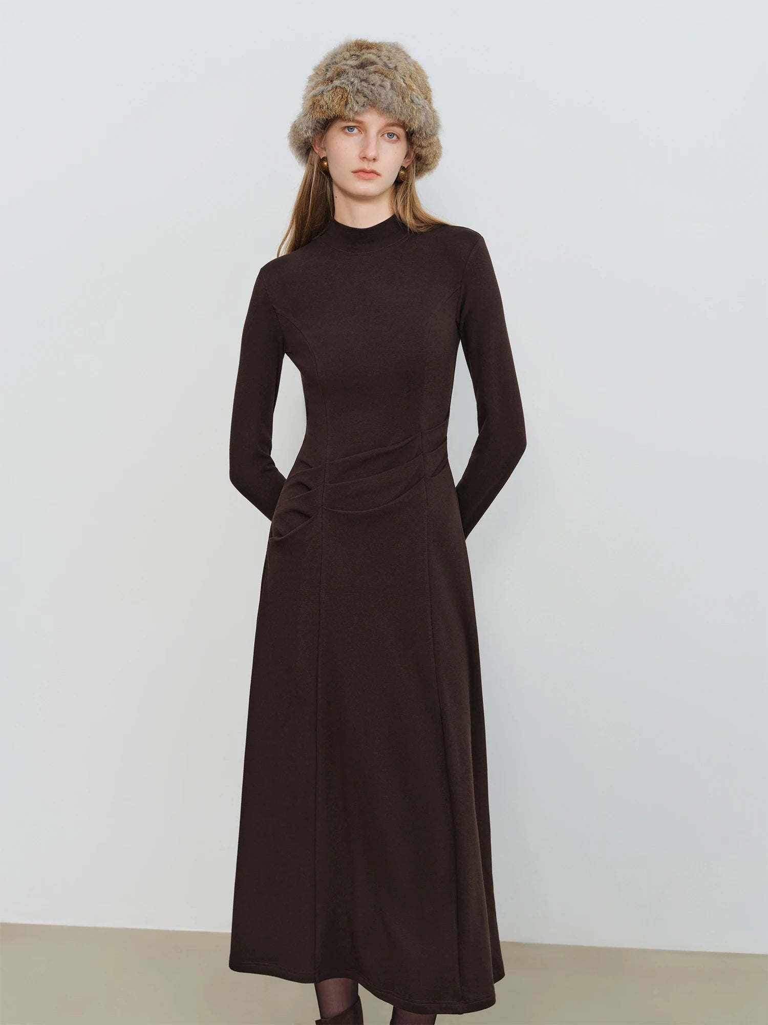 Elegant Slim Fit O-Neck Mid-Calf Pencil Dress