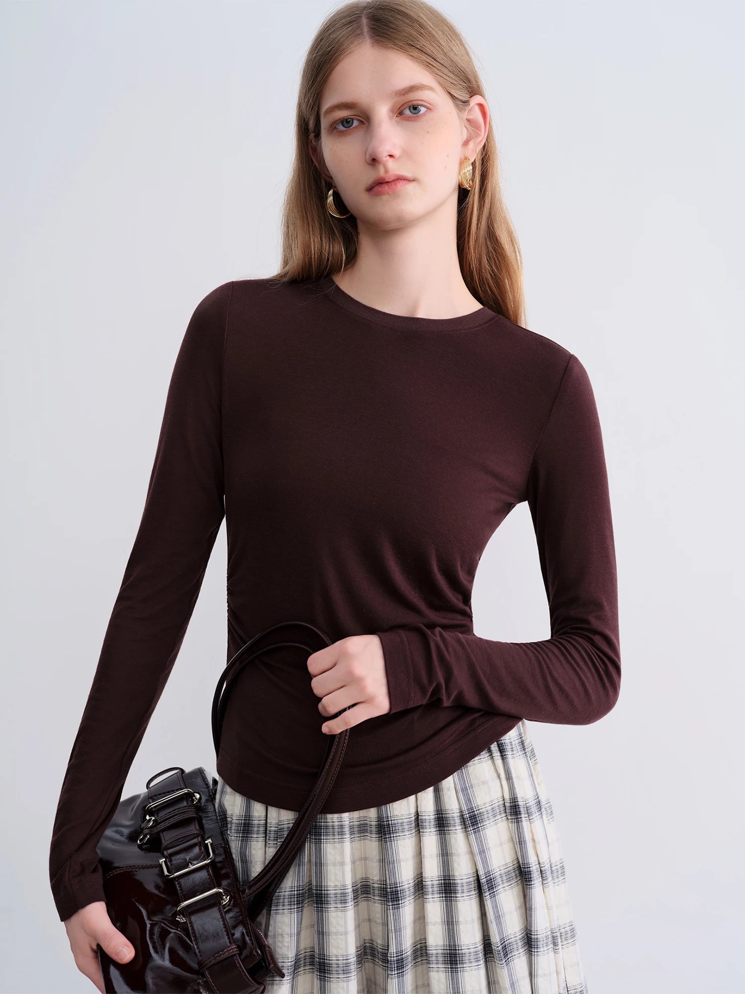 O-Neck Long Sleeve Lyocell Wool Blend Casual Office Top