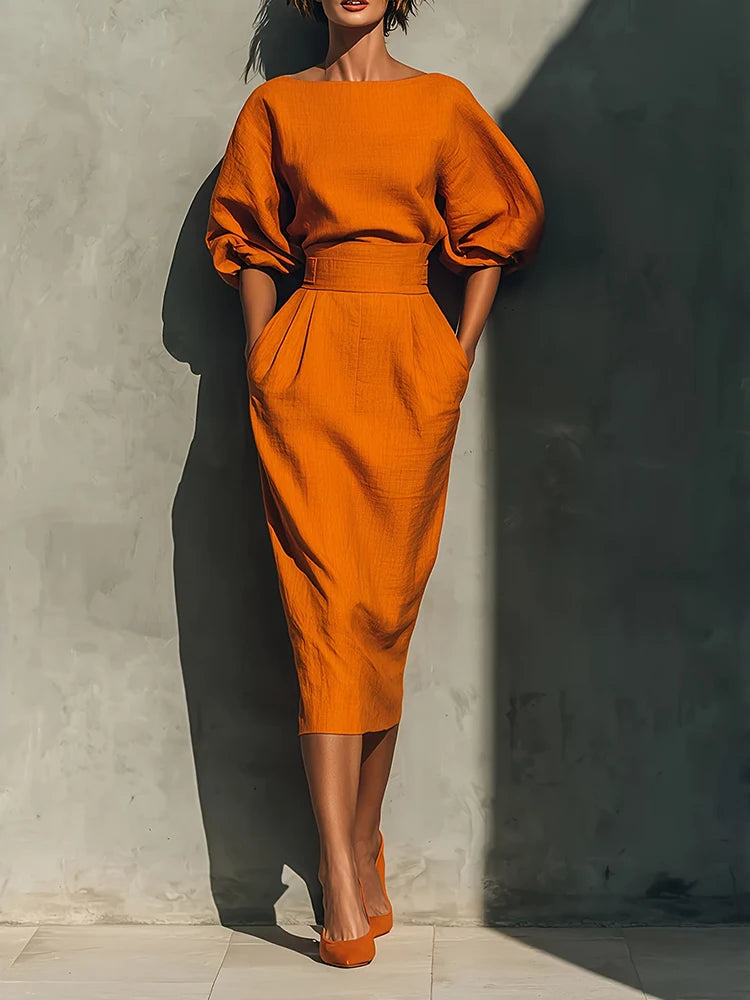 Elegant A-Line Long Sleeve Ankle-Length Dress