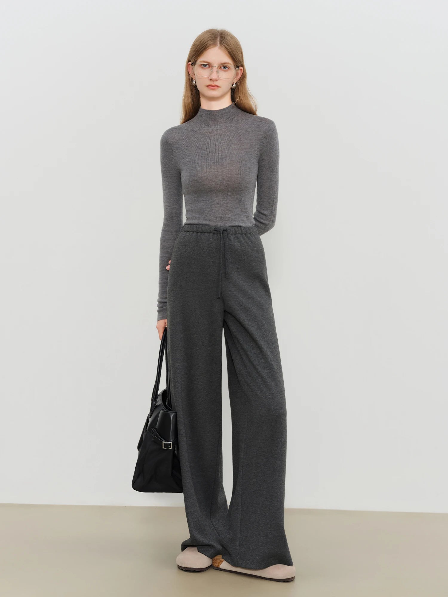 High-Waist Straight Floor-Length Casual Pants