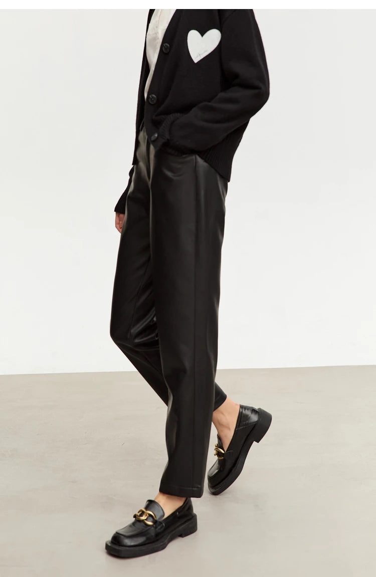 Straight Fit Faux Leather Ankle-Length Pants