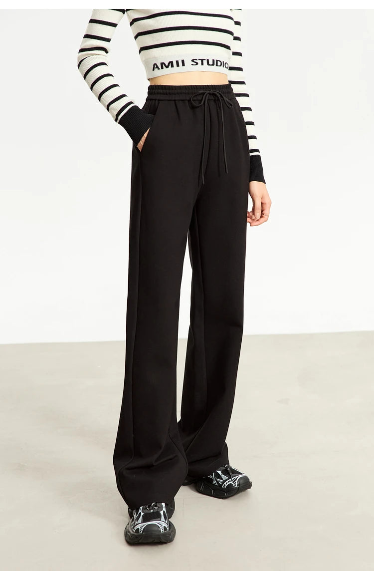 Wide Leg Pleated Drawstring Casual Pants