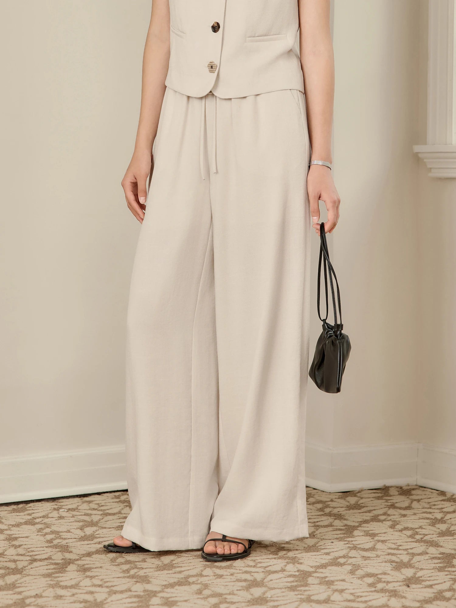 V-Neck Sleeveless Wide-Leg Two-Piece Set