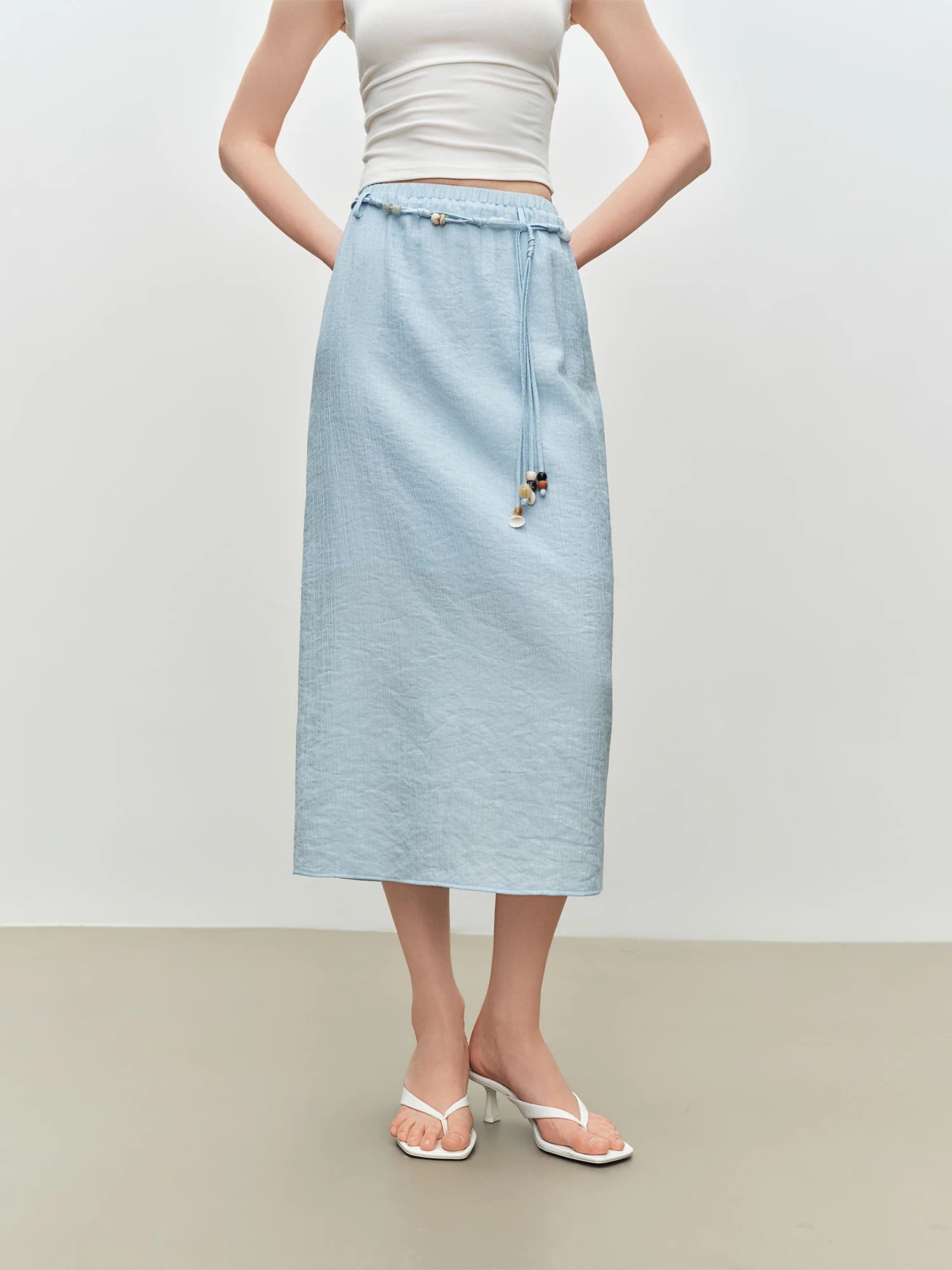 O-Neck Sleeveless Straight Office Two-Piece Set with Sash Detail