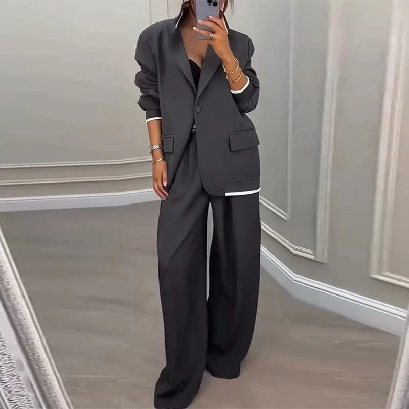 Elegant Two-Piece Blazer and Straight Leg Pants Set