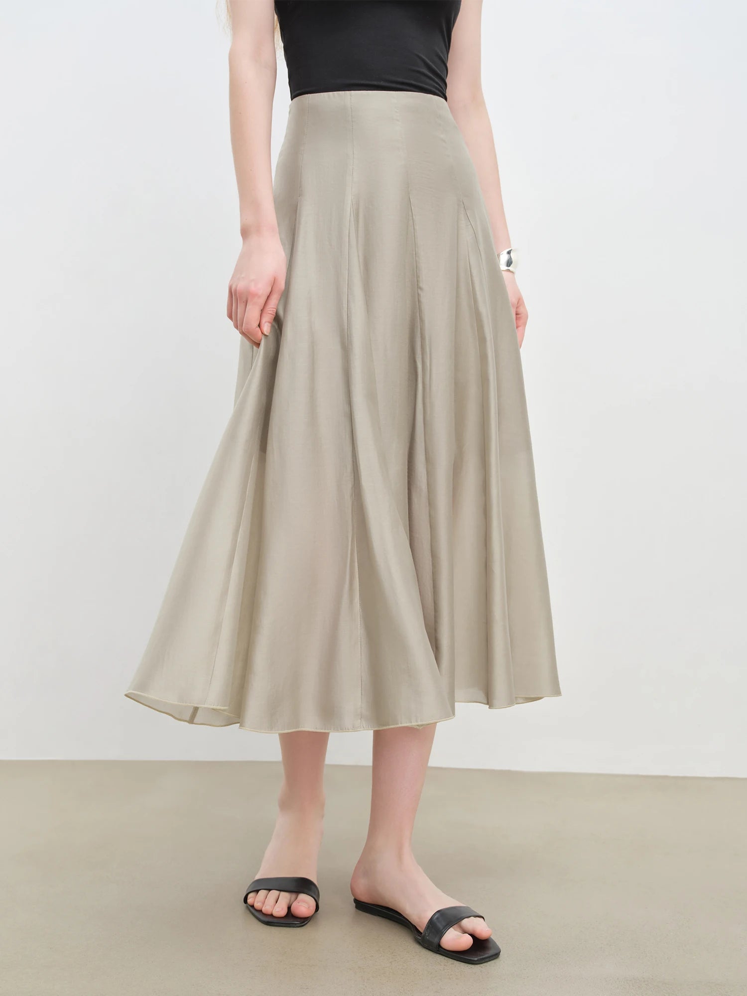 Empire Waist A-Line Mid-Calf Lyocell Blend Dress