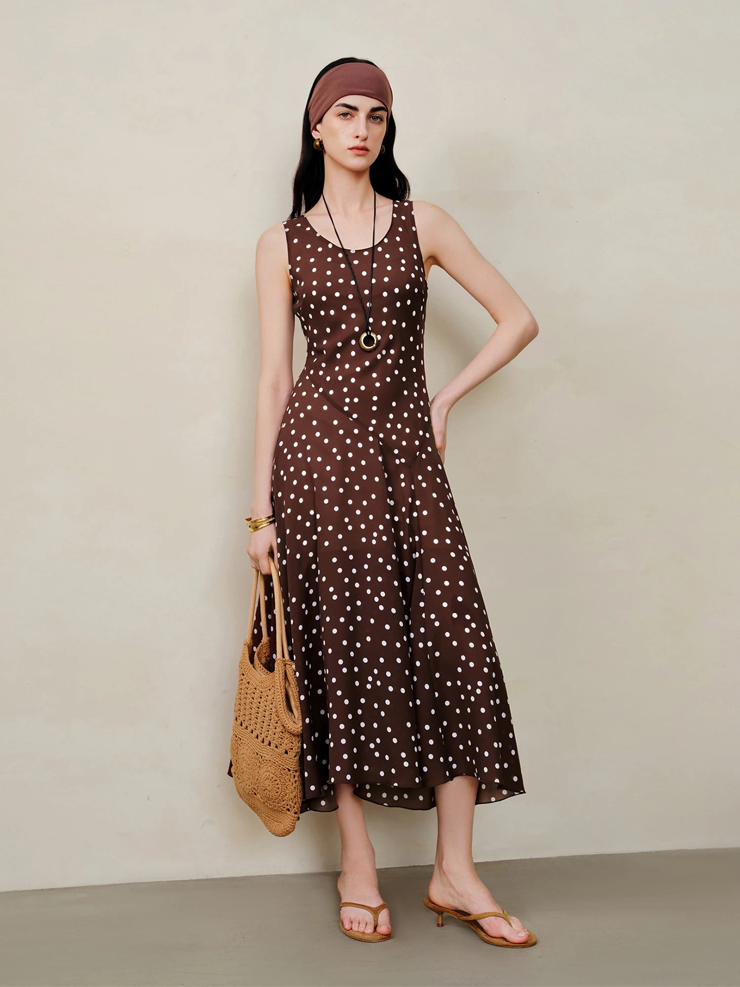 Polka Dot A-Line Midi Dress