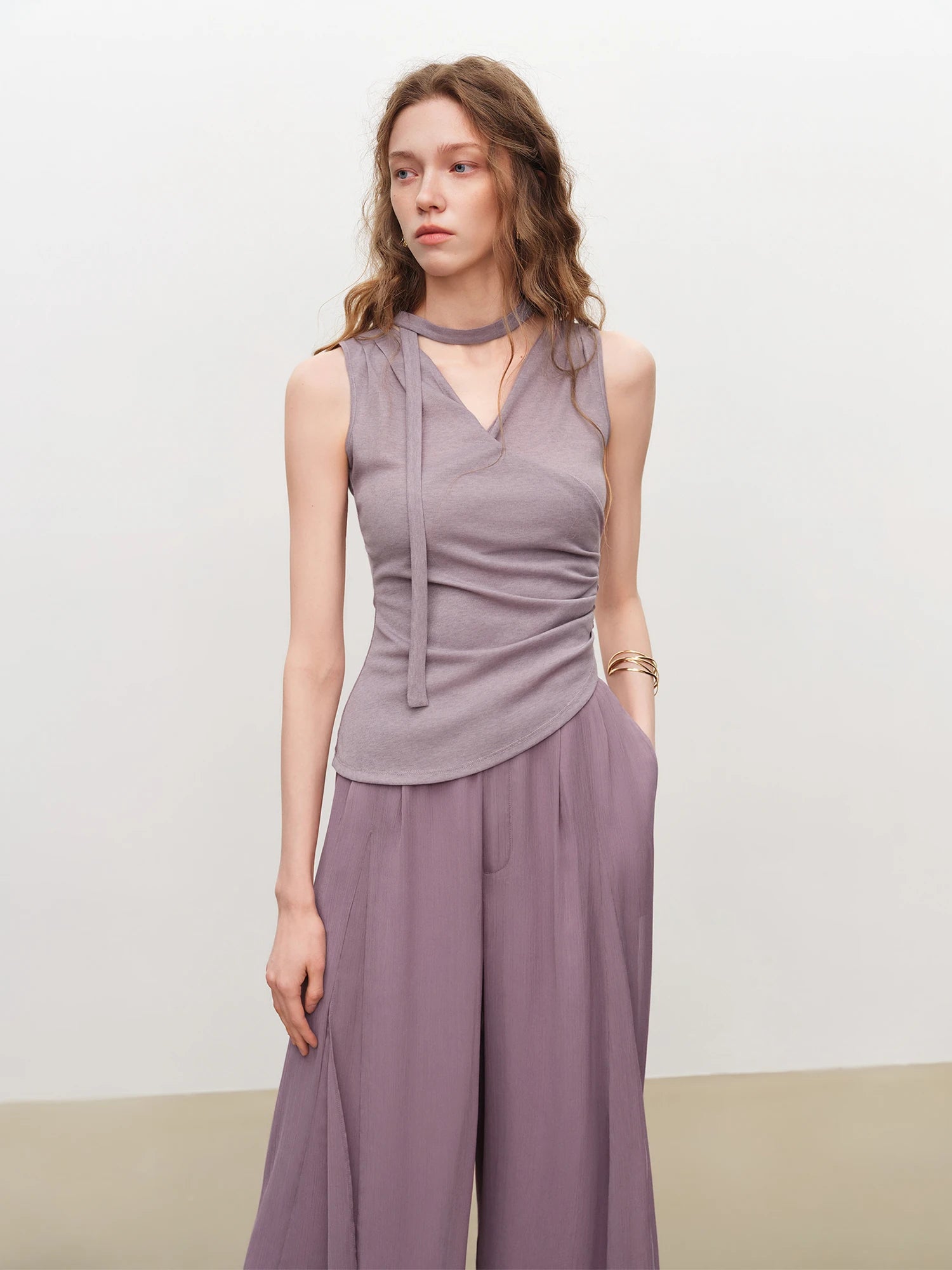High-Waist Elastic Straight Full-Length Casual Pants Set