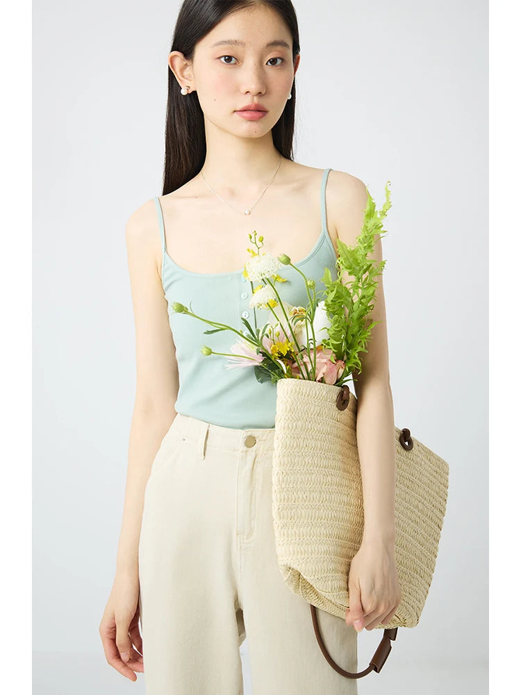 Soft Stretch Knit Button Detail Camis Top