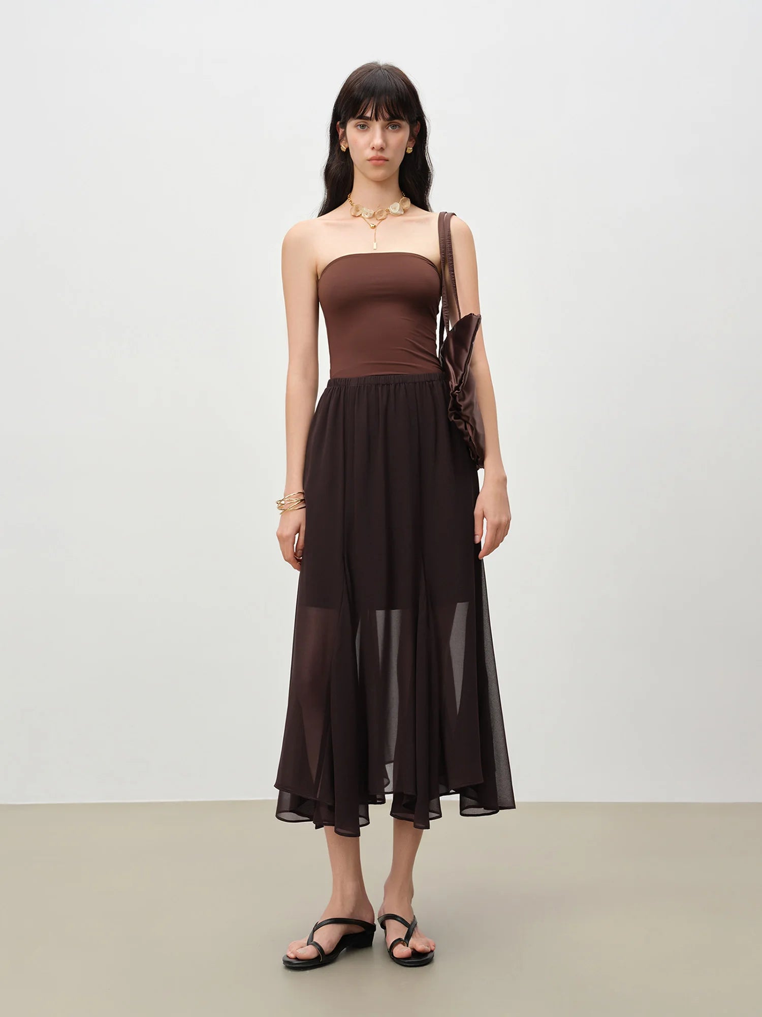 Mid-Calf A-Line Office Casual Skirt