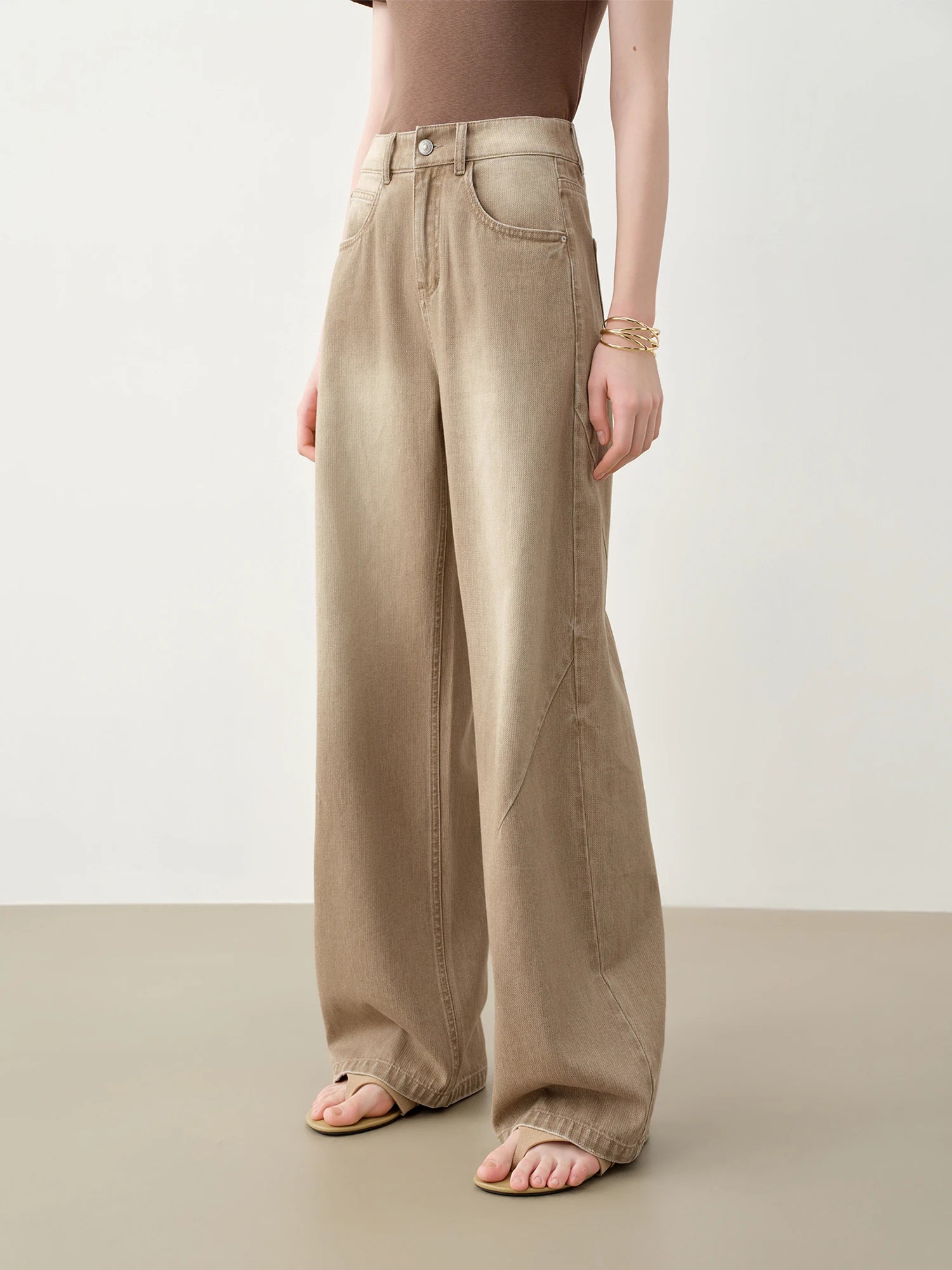 High-Waist Loose Fit Cotton Blend Jeans