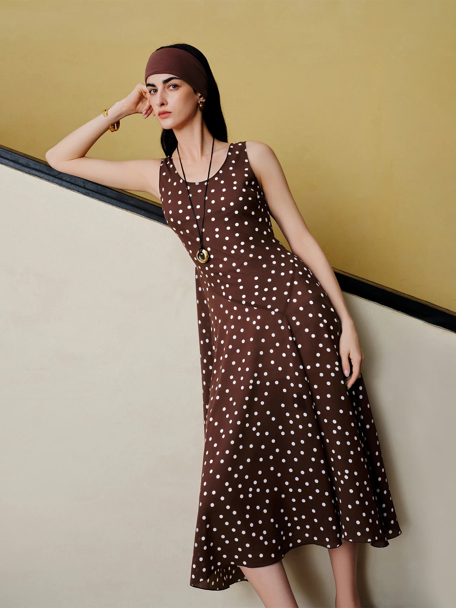 Polka Dot A-Line Midi Dress