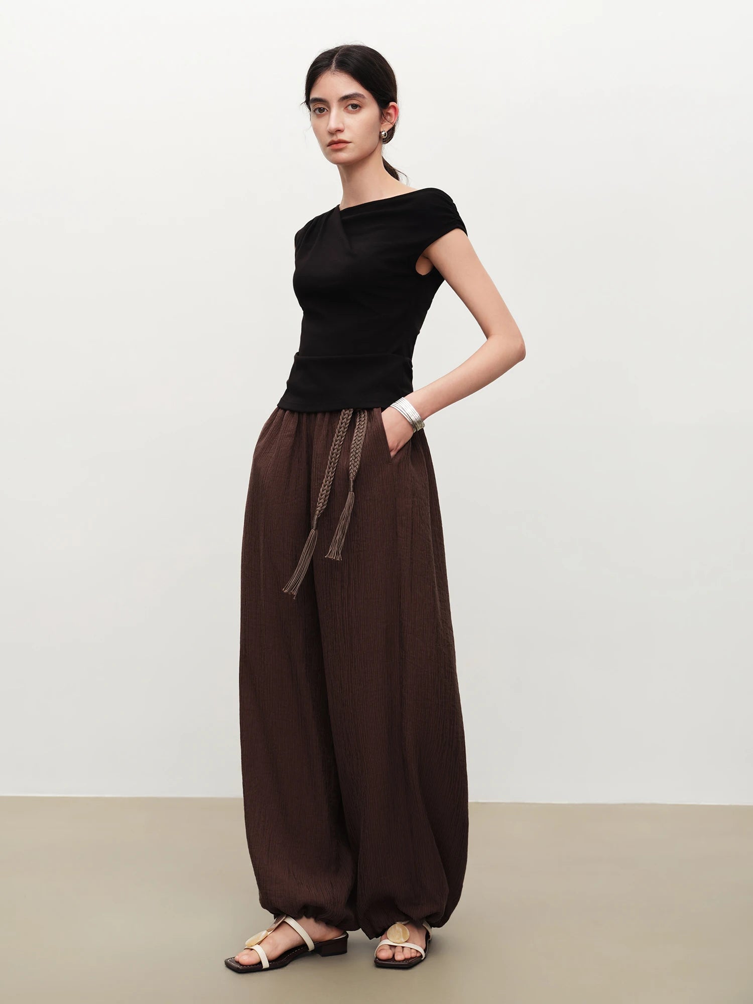 High-Waist Straight Leg Casual Pants with Pockets