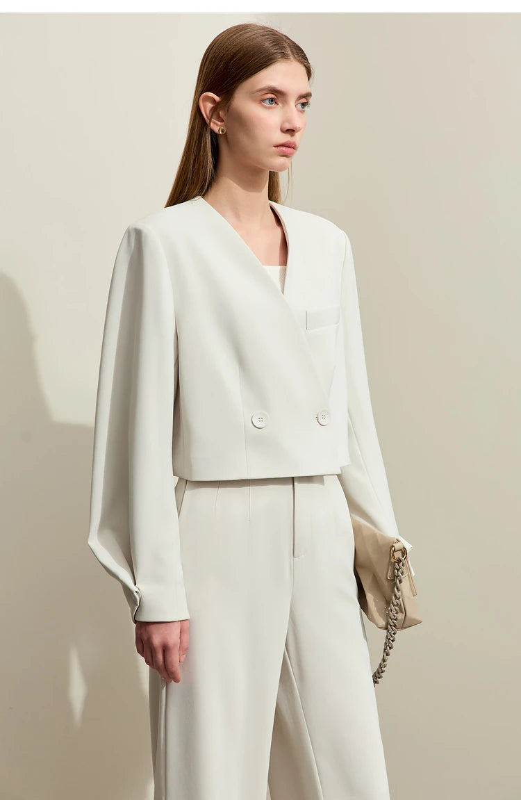 Loose Fit V-Neck Blazer and Wide Leg Pant Set