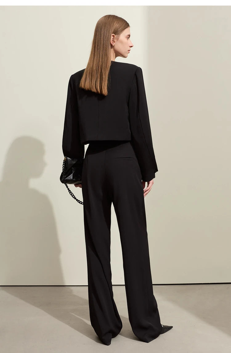 Loose Fit V-Neck Blazer and Wide Leg Pant Set
